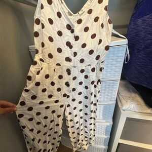Monteau White and Brown Polka Dot Jumpsuit V-Neck Sleeveless